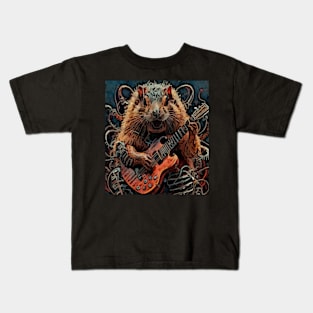 watercolor guitar playing cybernetic groundhog Kids T-Shirt